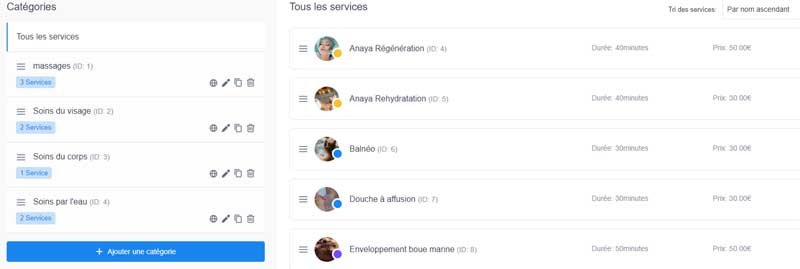 système de rendez-vous sites soins et bien-être vous classement par catégories