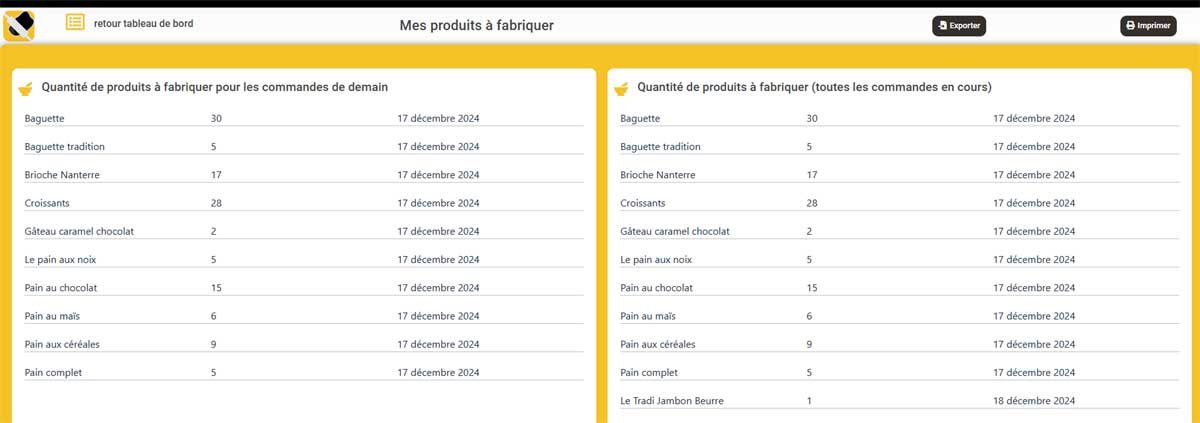 gestion commandes boulangerie