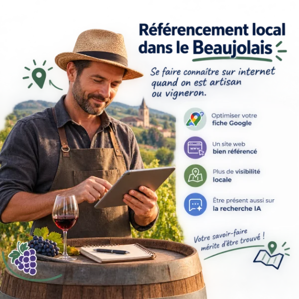 Référencement local dans le Beaujolais - vigneron heureux